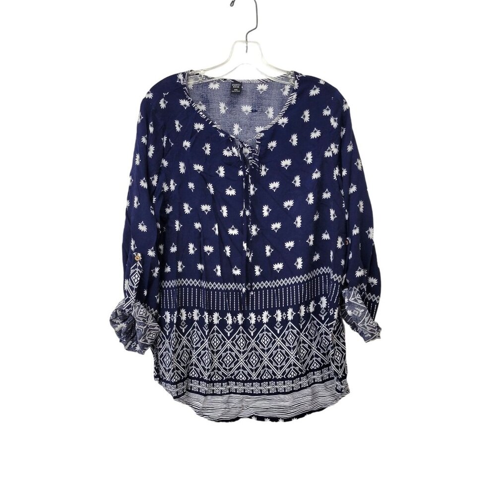 Emery Rose Women's Boho Floral Print Peasant Blouse Top XXL